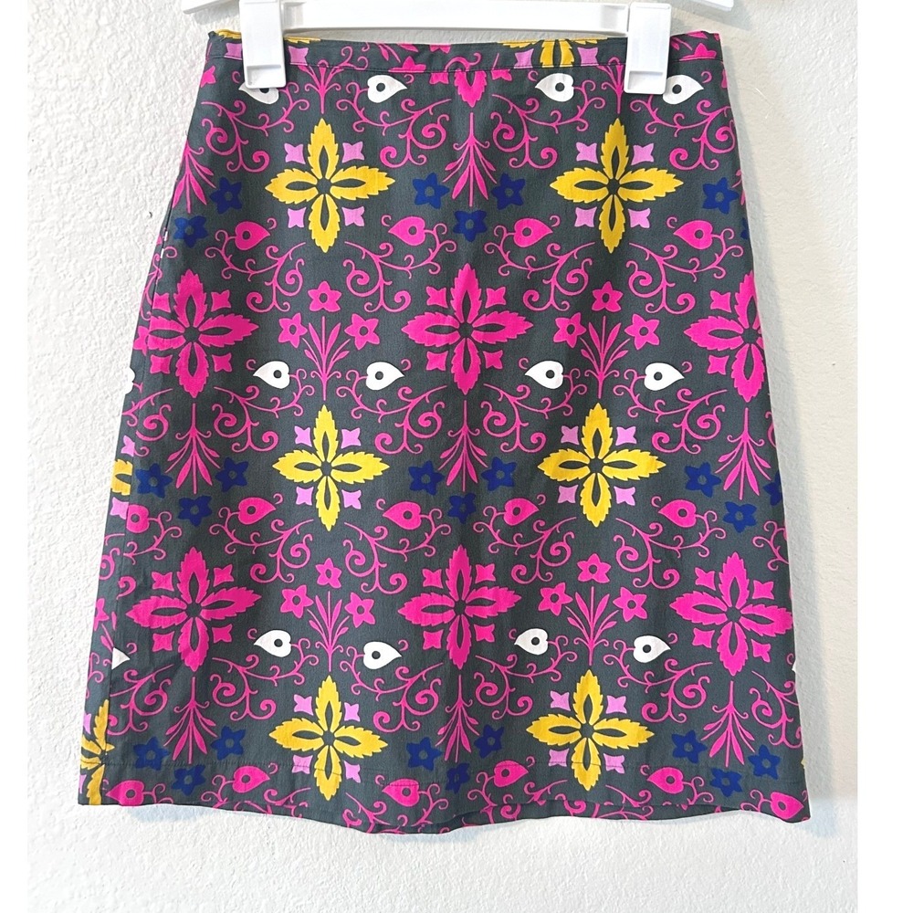 Boden Dopamine Gray Pink Floral Cotton A-Line Mini Skirt Womens SZ 6R